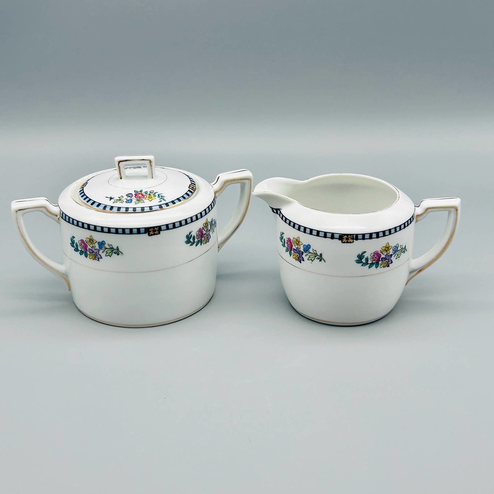 Noritake “Sheridan” Porcelain Floral Sugar Bowl With Lid and Creamer Set